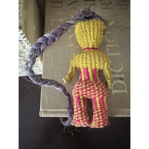 Sisal Primitive tribal doll handmade jute girl natural mini ethnic African 7” - Picture 2 of 15
